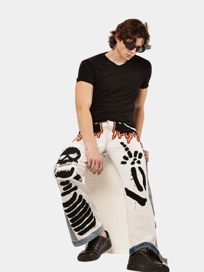 Denim Pants – Skull Embroidered Patchwork thumbnail 2