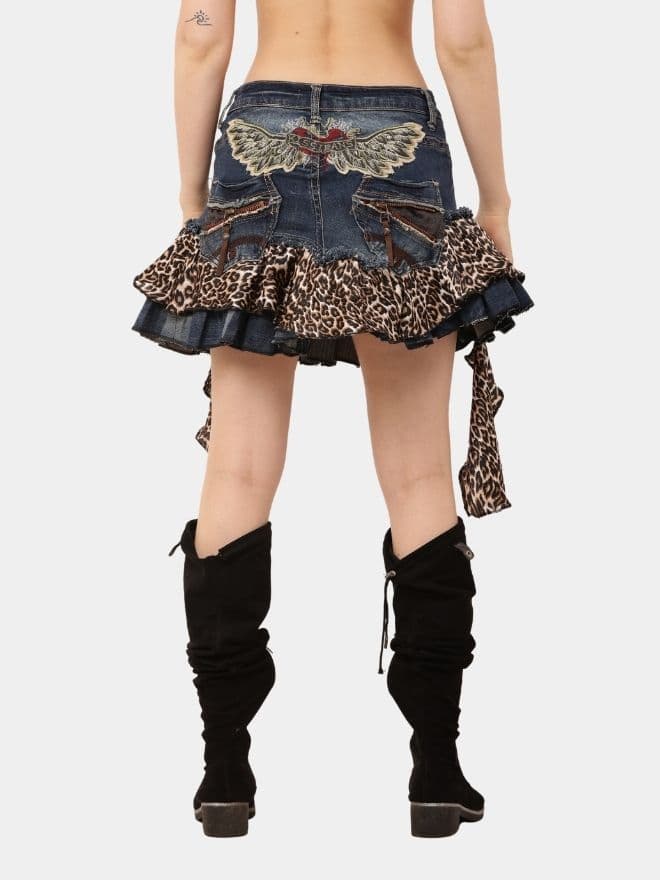 Safari Skirt –  Denim Leopard Ruffle Mini thumbnail 2