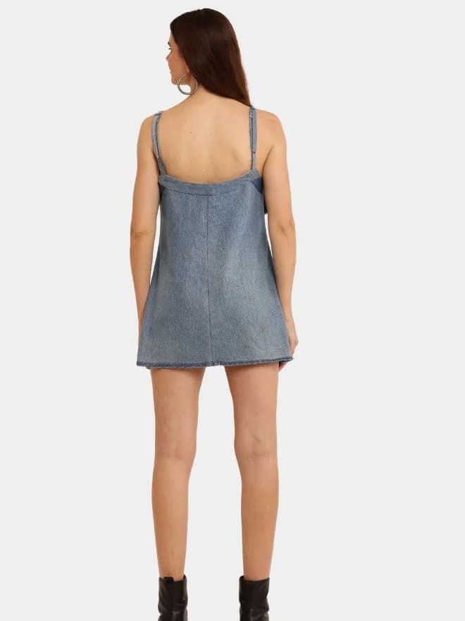 Denim & White Net Rework Dress with Front Zipper thumbnail 2