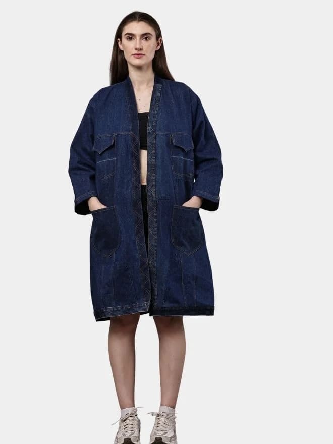 Denim Long Coat – Multi-Pocket Denim Coat thumbnail 2
