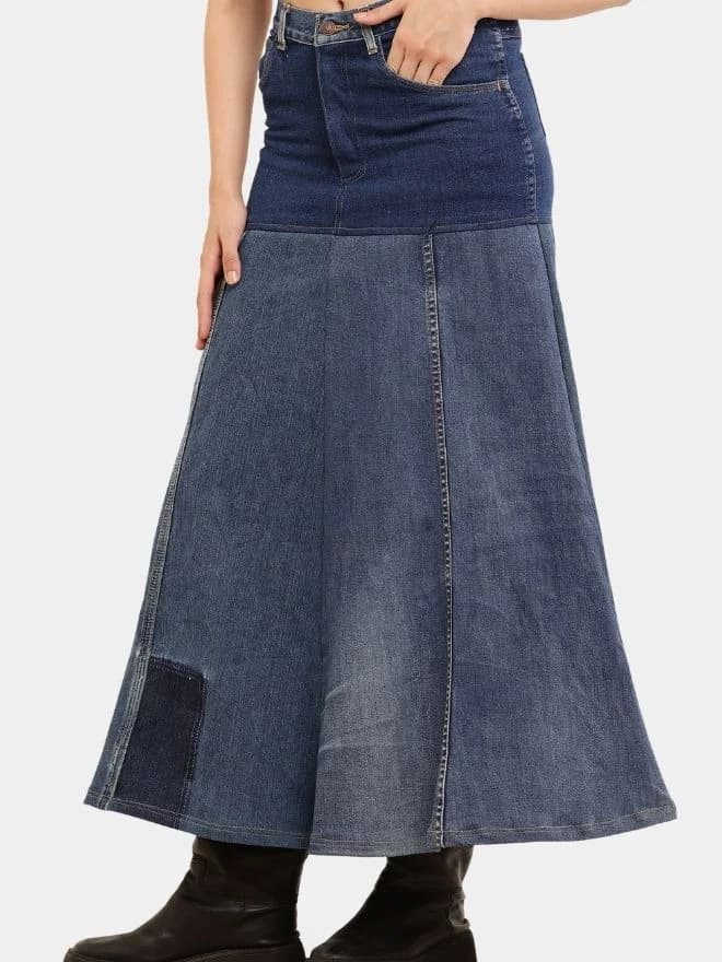 Denim Panelled Maxi Skirt — image 1 of 11