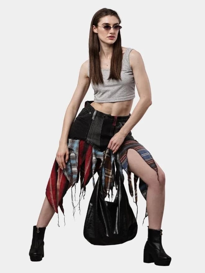 Levi’s & Flannel Patchwork Boho Skirt thumbnail 4