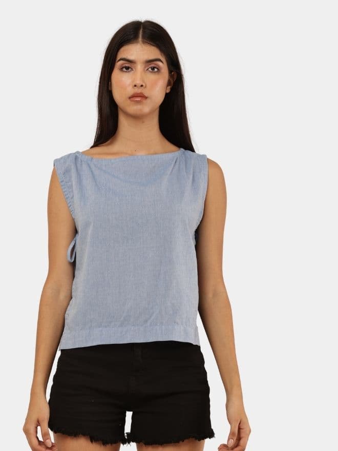 Vintage Denim Tie-Up Crop Top thumbnail 4