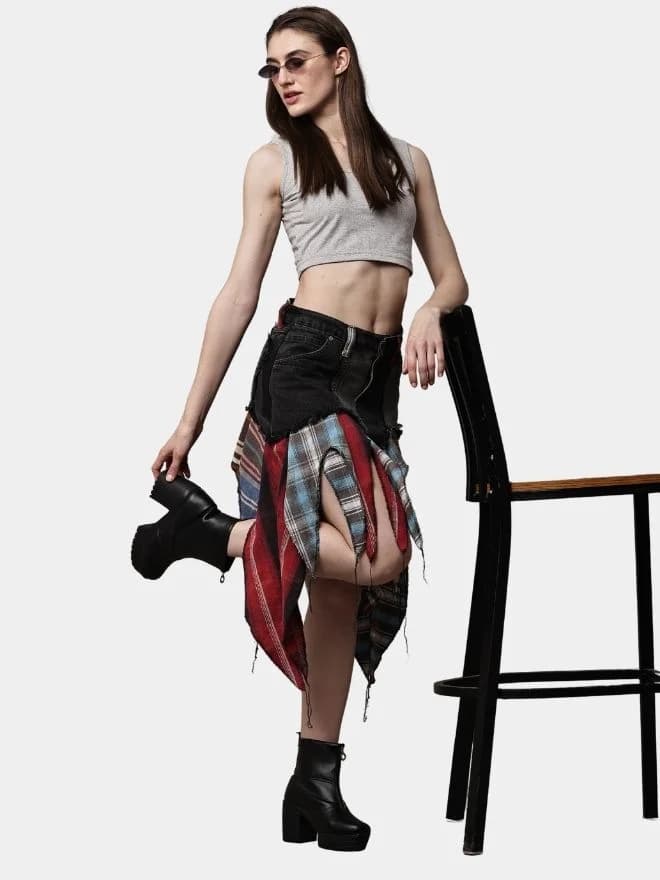 Levi’s & Flannel Patchwork Boho Skirt thumbnail 2