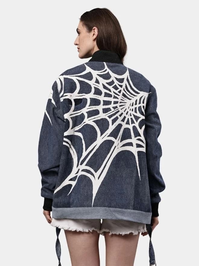 Spider Web Print Reworked Denim Jacket thumbnail 2