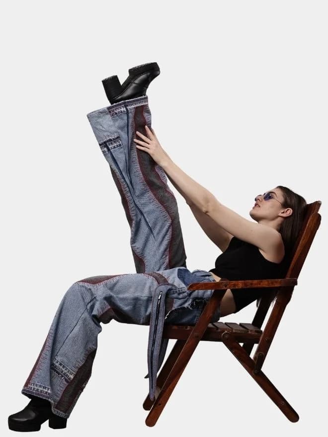 Denim Pants with Red Thread Detailing & 3D Pocket Design thumbnail 4