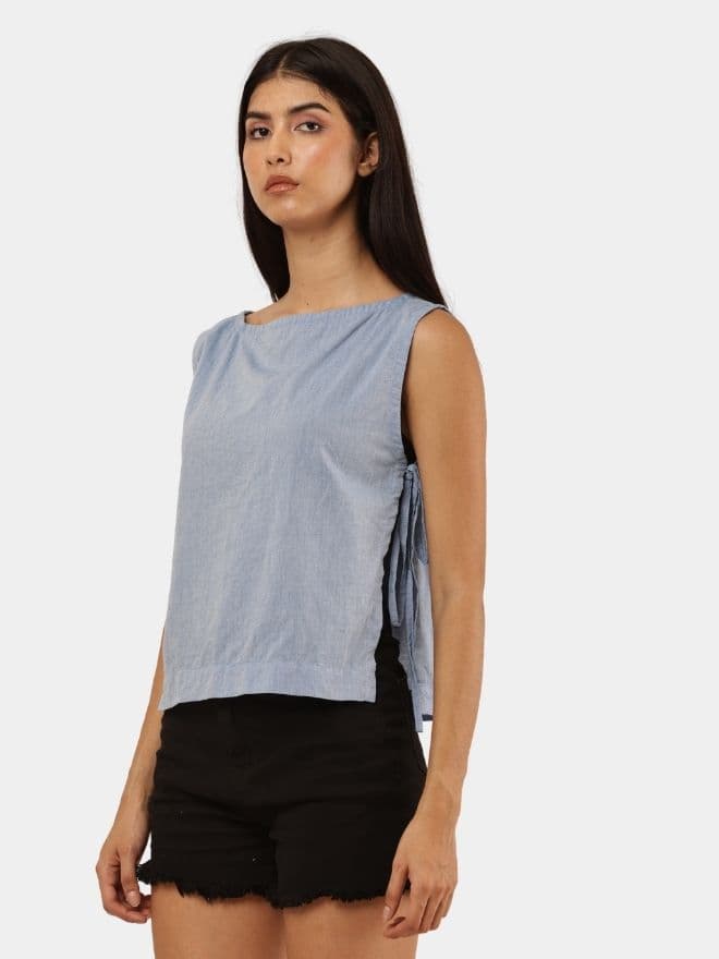 Vintage Denim Tie-Up Crop Top — image 1 of 8