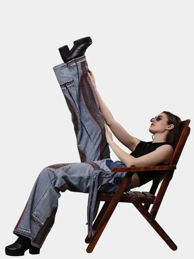 Denim Pants with Red Thread Detailing & 3D Pocket Design thumbnail 3