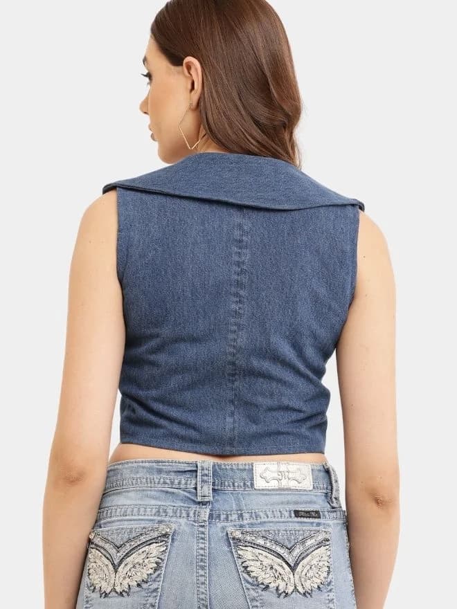 Broad Collar Reworked Levi’s Denim Top & Two-Tone Flared Studded Skirt Set thumbnail 3