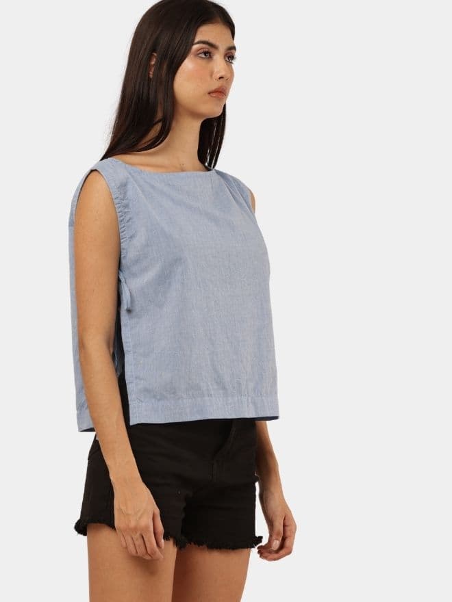 Vintage Denim Tie-Up Crop Top thumbnail 3