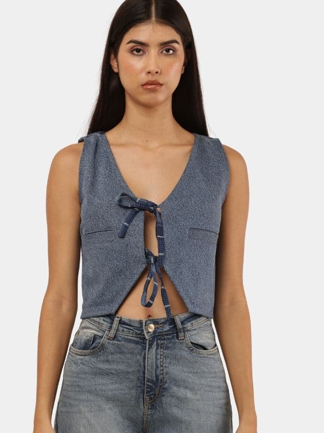 Denim Tie-Front Crop Top thumbnail 2