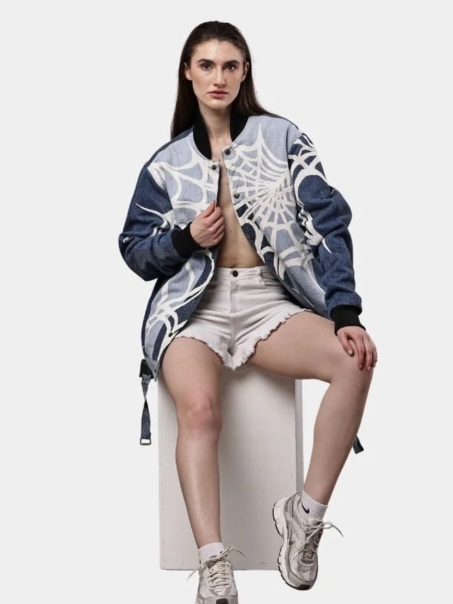 Spider Web Print Reworked Denim Jacket — image 1 of 13