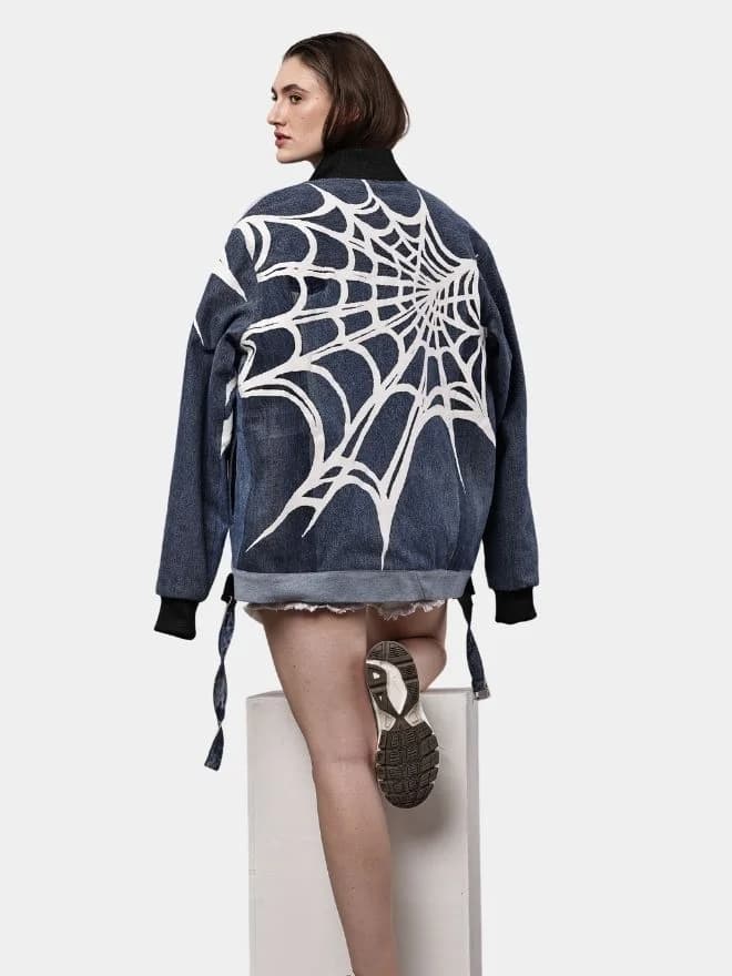 Spider Web Print Reworked Denim Jacket thumbnail 4