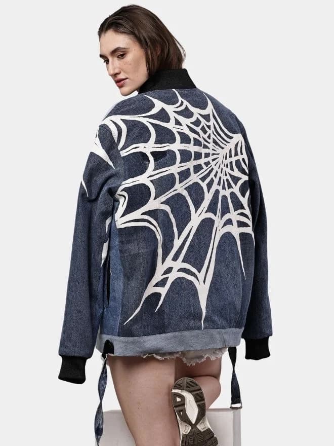 Spider Web Print Reworked Denim Jacket thumbnail 3