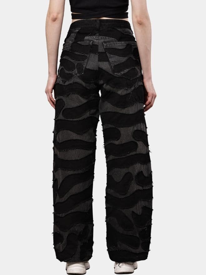 Black Denim Pants – Wavy Overlay Design thumbnail 2