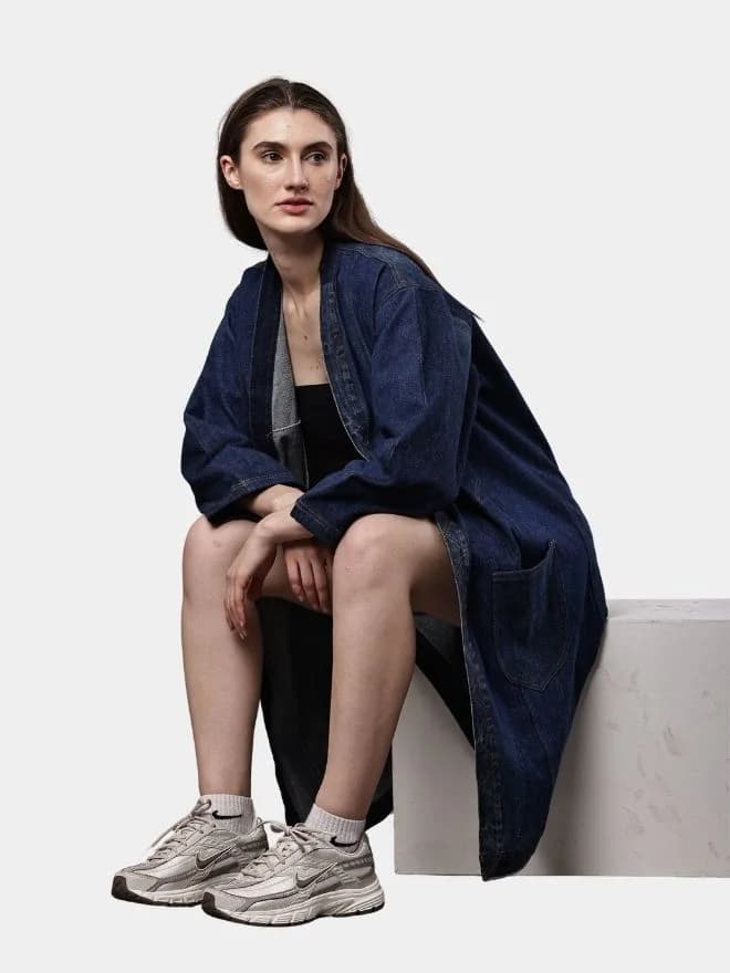 Denim Long Coat – Multi-Pocket Denim Coat thumbnail 4