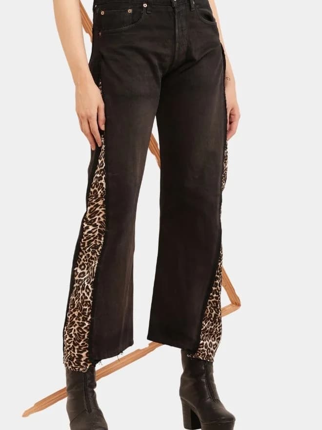 Leopard Side Panel Reworked Baggy Denim Jeans — image 1 of 15