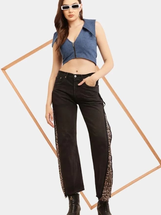 Leopard Side Panel Reworked Baggy Denim Jeans thumbnail 4