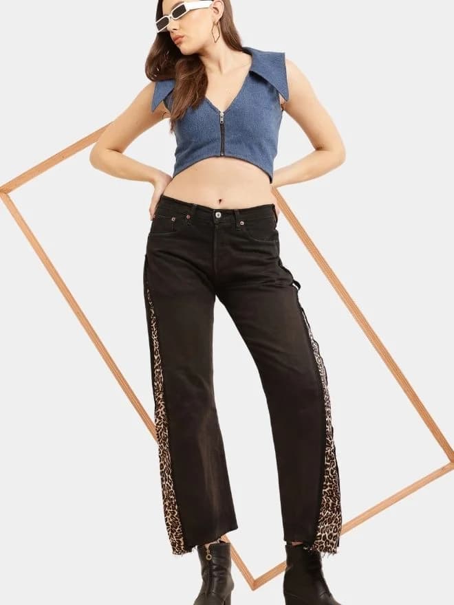 Leopard Side Panel Reworked Baggy Denim Jeans thumbnail 3