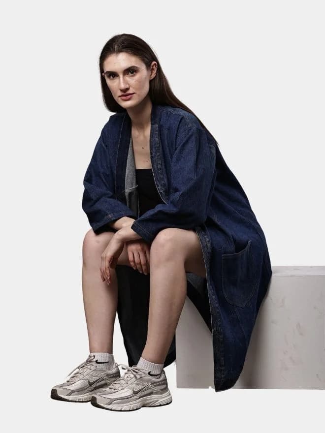 Denim Long Coat – Multi-Pocket Denim Coat thumbnail 3