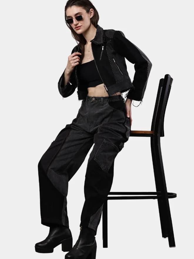 Jacket with Zipper Detail & White Thread Patchwork thumbnail 2