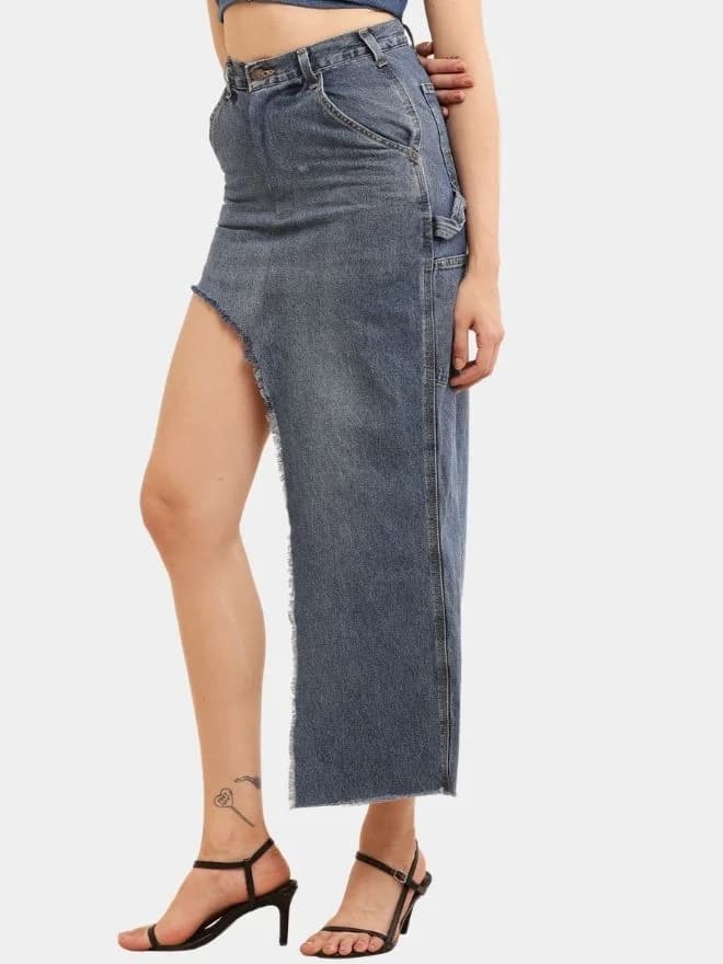 Reworked Carhartt Asymmetrical Raw Hem Denim Skirt — image 1 of 15