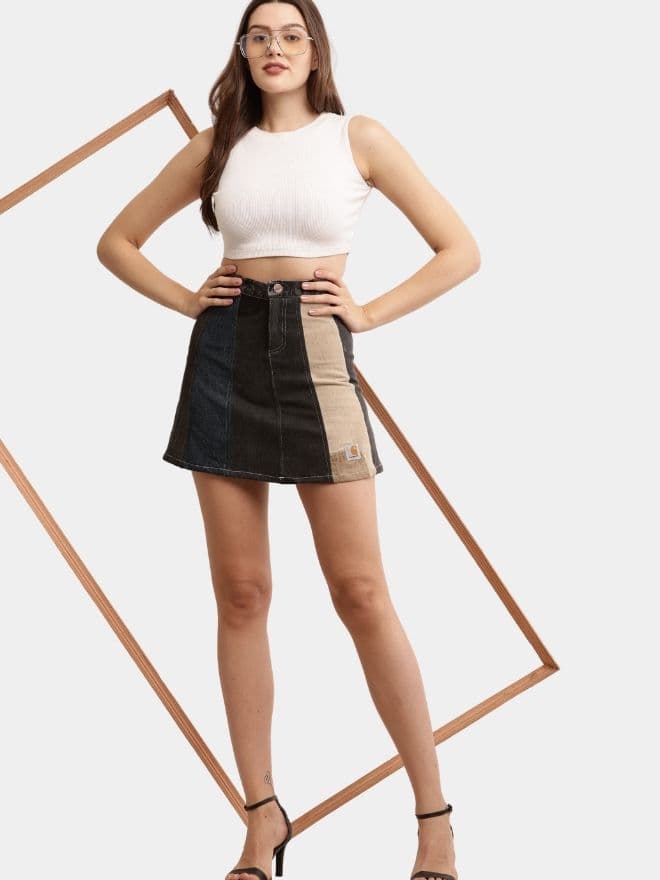 Denim Shorts Skirt – Upcycled Panel Mini alternate