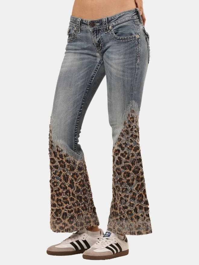 Denim Leopard Flare Jeans thumbnail 2