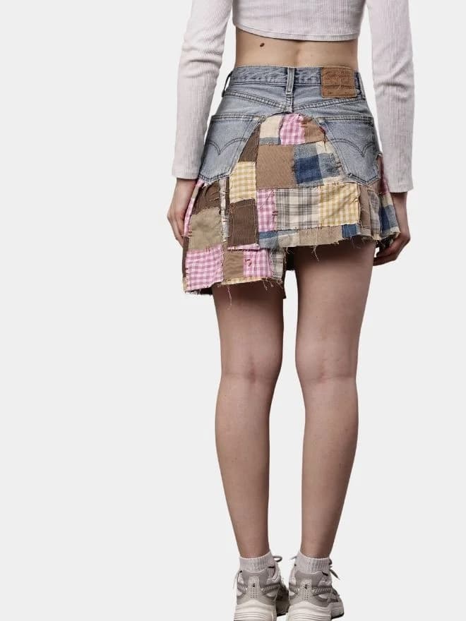 Patchwork Skirt with Gingham & Canvas Panels thumbnail 2