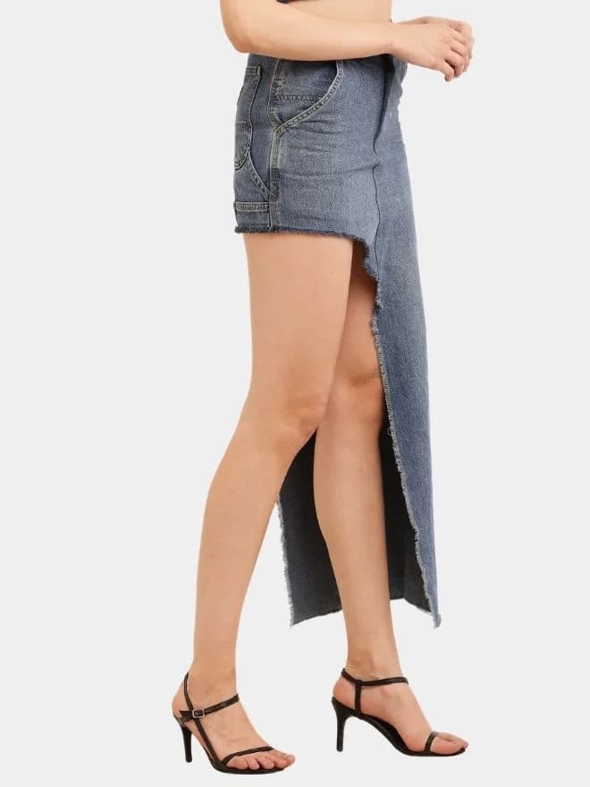 Reworked Carhartt Asymmetrical Raw Hem Denim Skirt thumbnail 4