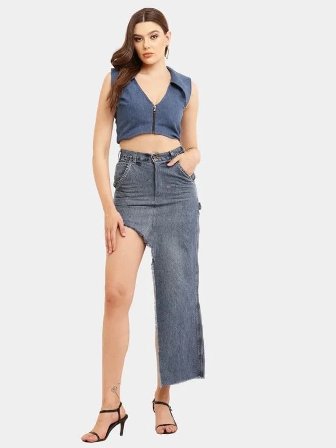 Reworked Carhartt Asymmetrical Raw Hem Denim Skirt thumbnail 3