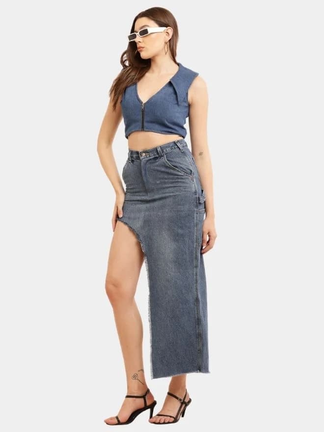 Reworked Carhartt Asymmetrical Raw Hem Denim Skirt thumbnail 2