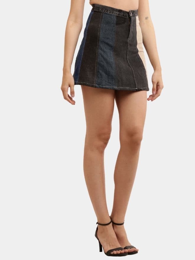 Denim Shorts Skirt – Upcycled Panel Mini thumbnail 3