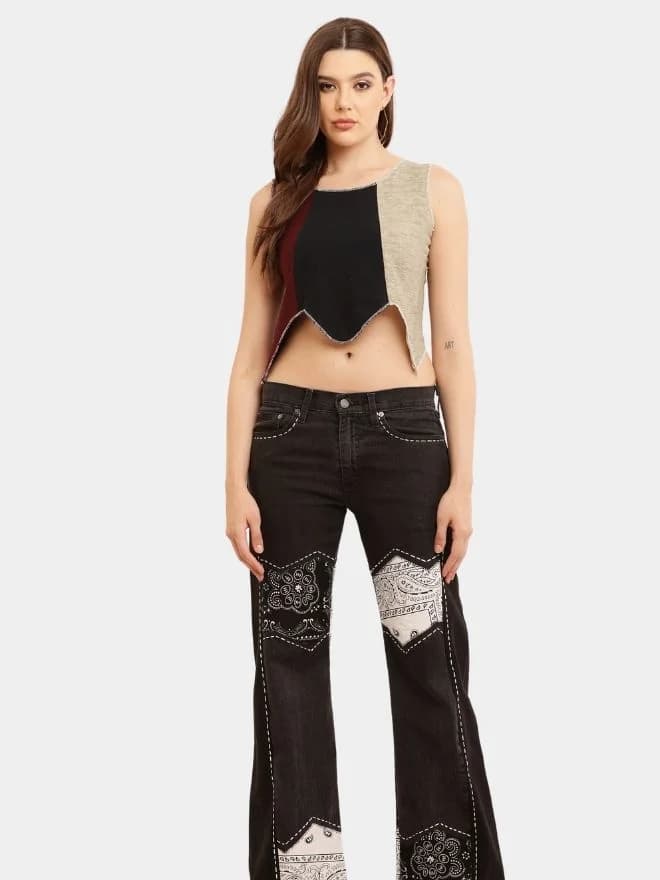 Bandana Panel Reworked Levi’s Jeans & Sleeveless Knit Panel Top Co-Ord Set — image 1 of 11
