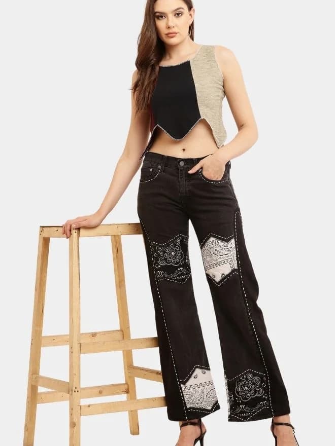 Bandana Panel Reworked Levi’s Jeans & Sleeveless Knit Panel Top Co-Ord Set thumbnail 2