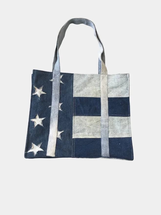 American Flag Patchwork Denim Tote Bag thumbnail 2