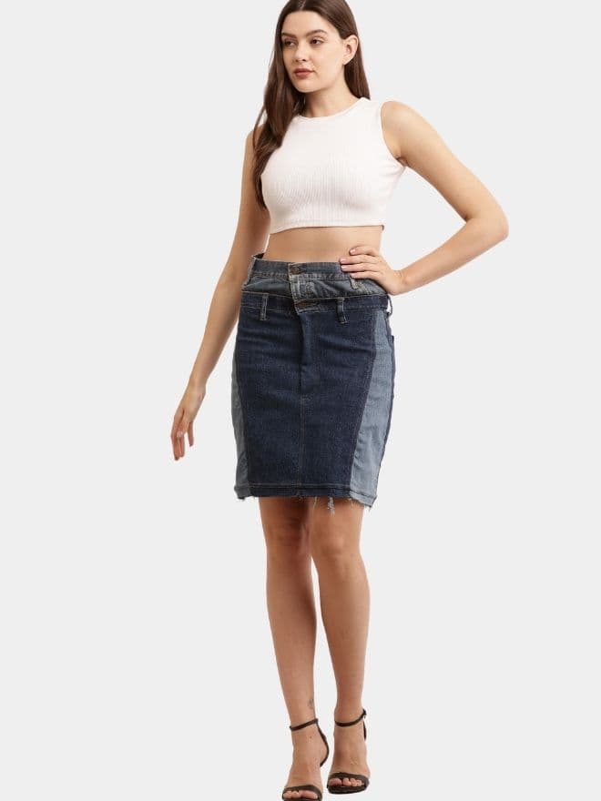 Two-Tone Reworked Denim Skirt thumbnail 2