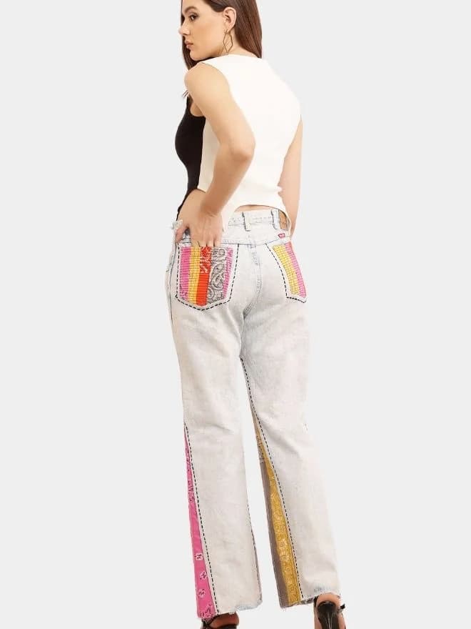 Reworked Bandana Panel Wrangler Jeans & Cut-Out Sleeveless Knit Top thumbnail 4