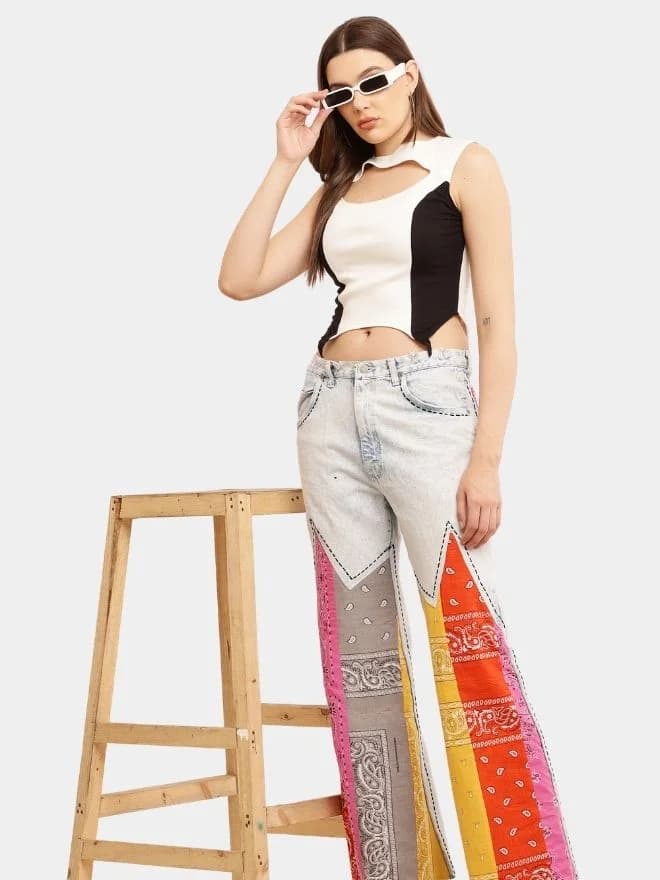 Reworked Bandana Panel Wrangler Jeans & Cut-Out Sleeveless Knit Top thumbnail 3