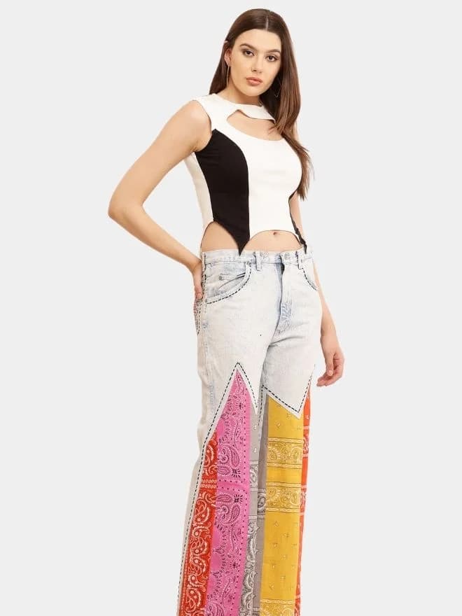 Reworked Bandana Panel Wrangler Jeans & Cut-Out Sleeveless Knit Top — image 1 of 11