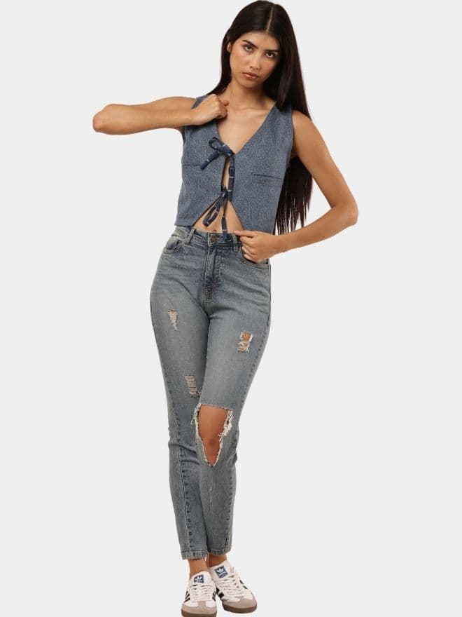Denim Tie-Front Crop Top thumbnail 4