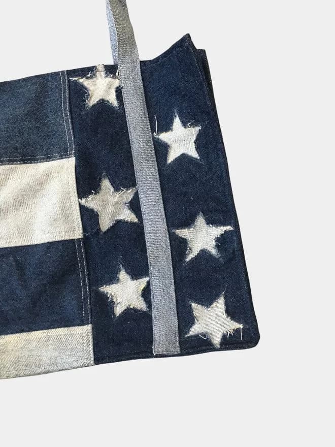 American Flag Patchwork Denim Tote Bag thumbnail 4