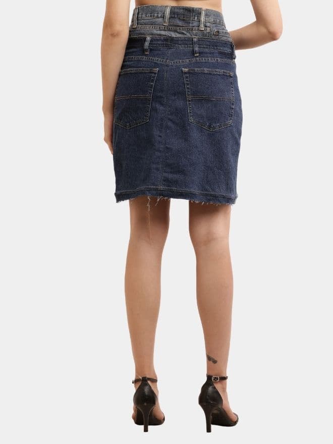 Two-Tone Reworked Denim Skirt thumbnail 3