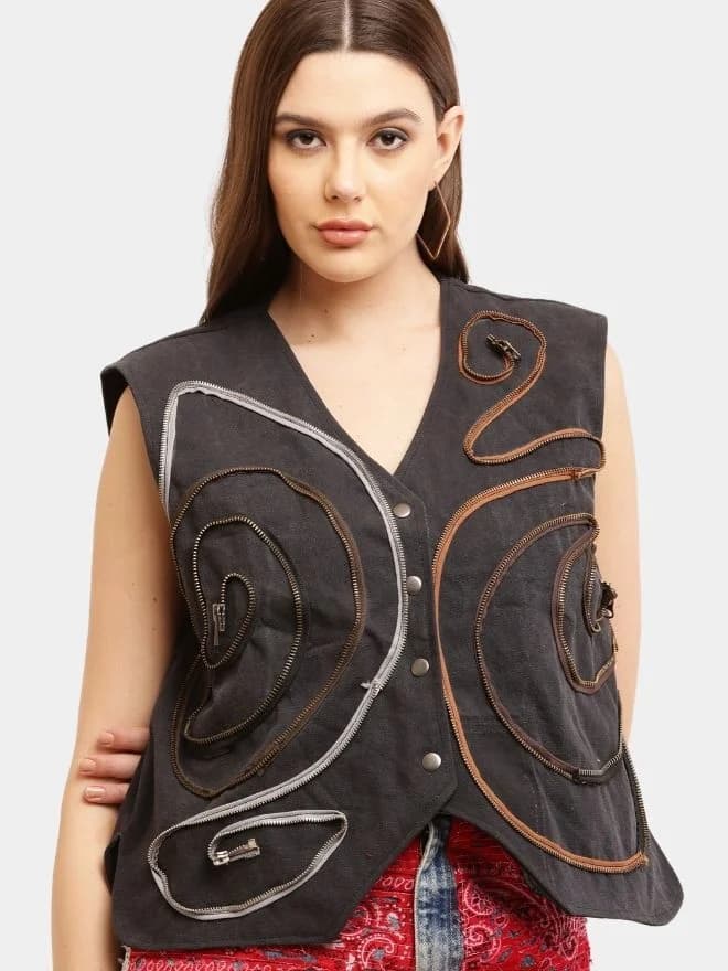 Vintage Zipper Reworked Denim Vest Coat thumbnail 4