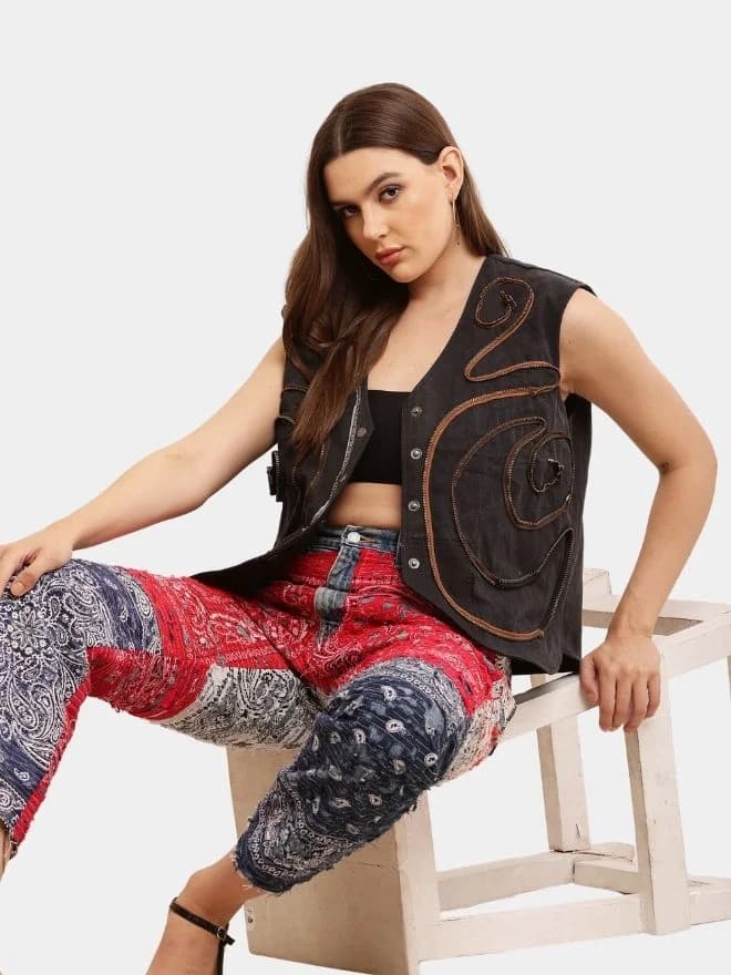 Vintage Zipper Reworked Denim Vest Coat thumbnail 3