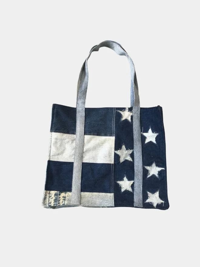 American Flag Patchwork Denim Tote Bag — image 1 of 4