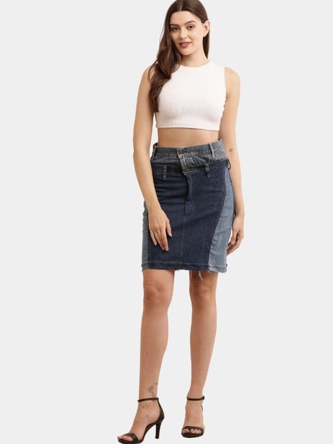 Two-Tone Reworked Denim Skirt thumbnail 4