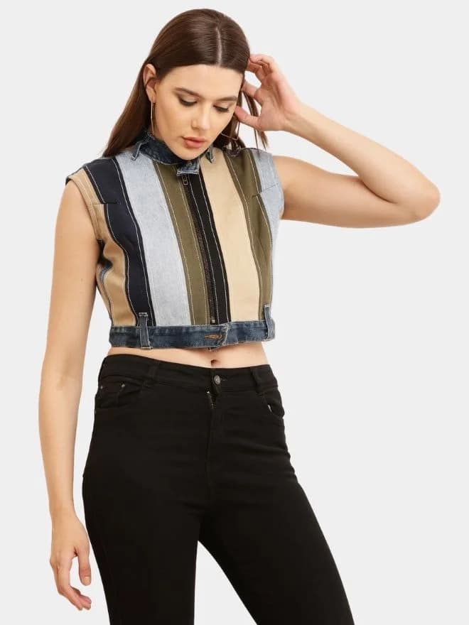 Multicolour Reworked Denim Jacket Top thumbnail 4