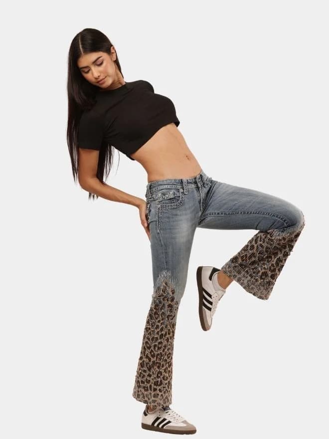 Denim Leopard Flare Jeans thumbnail 4