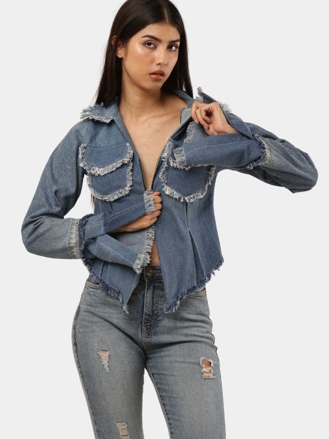 Denim Zip-Up Convertible Shirt Jacket thumbnail 4